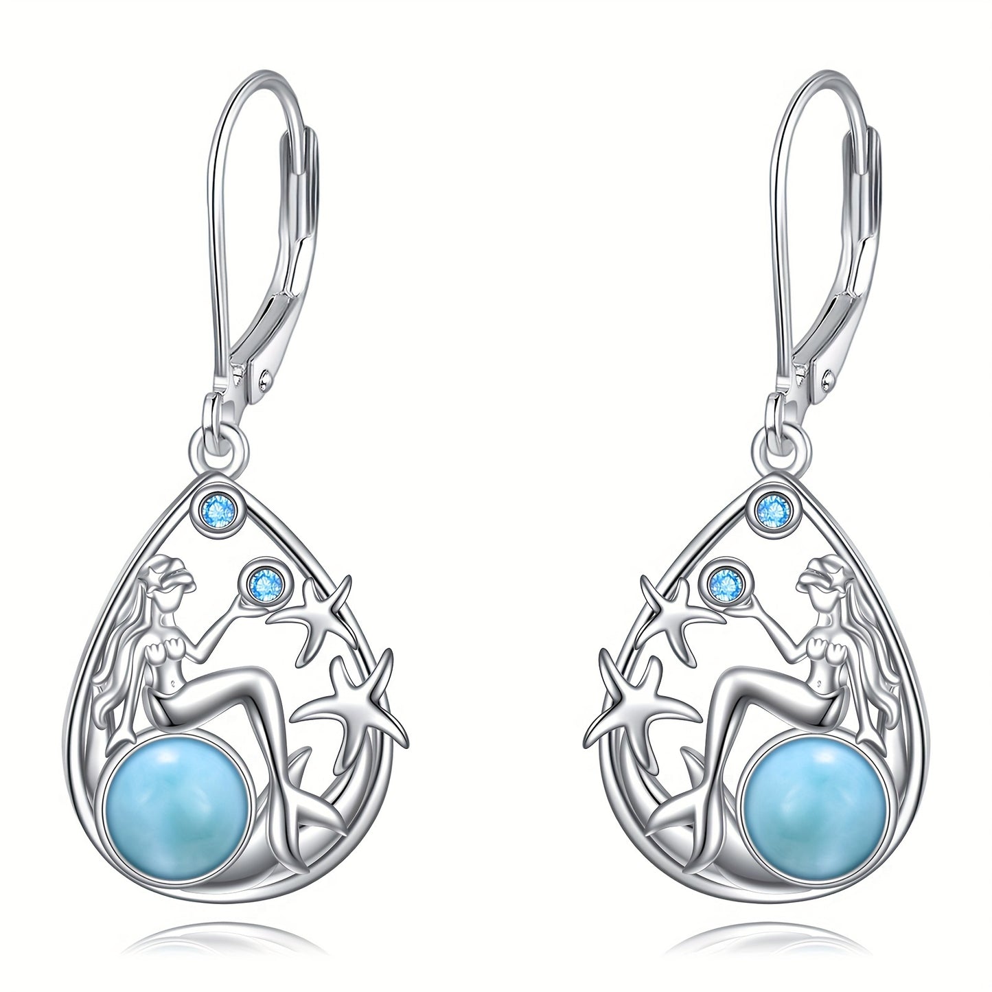 Mermaid Larimar Earrings For Women Sterling Silver Beach Earrings