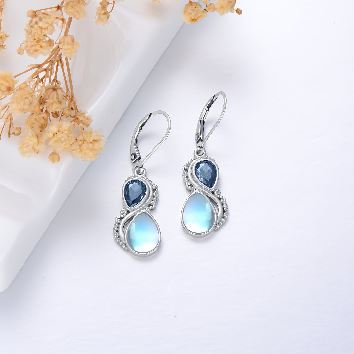 Moonstone Earrings 925 Sterling Silver Vintage Dangle Drop Leverback Earrings With 12 Months Birthstone Jewelry Gifts For Women Her