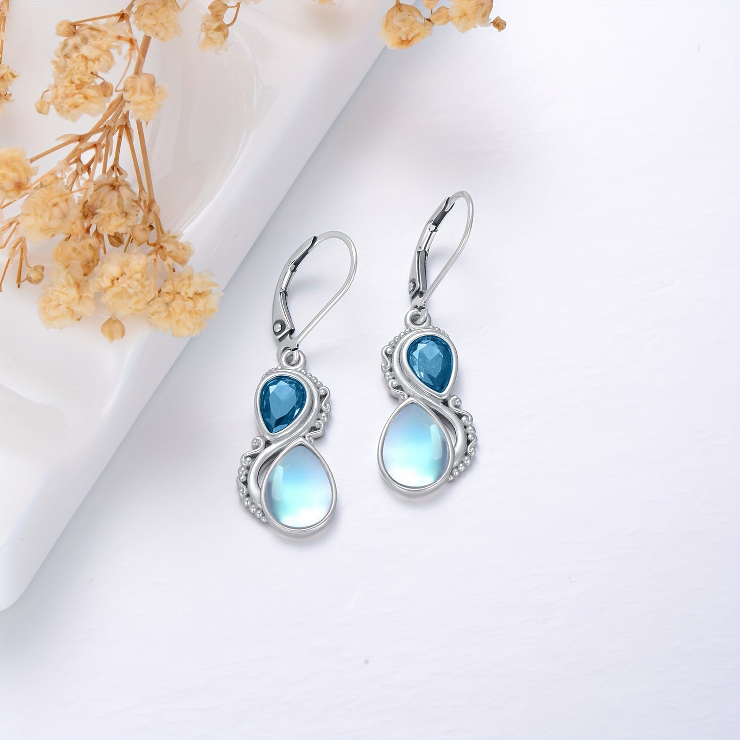Moonstone Earrings 925 Sterling Silver Vintage Dangle Drop Leverback Earrings With 12 Months Birthstone Jewelry Gifts For Women Her