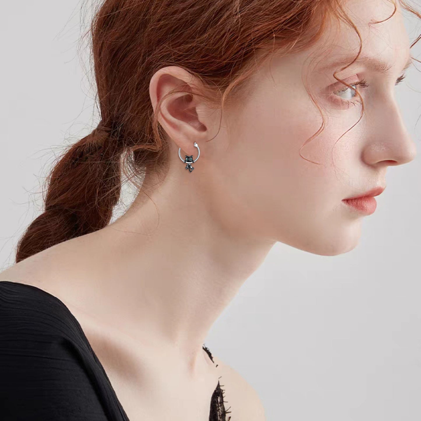 925 Sterling Silvery Black Cat Ear Dangle Earrings - Cute Cartoon Cat Design, Hypoallergenic Synthetic Stone, No Power Needed, Perfect for Daily Wear & Gift Giving, Cat Accessories, Casual Jewelry, Minimalist Jewelry, Durable Jewelry