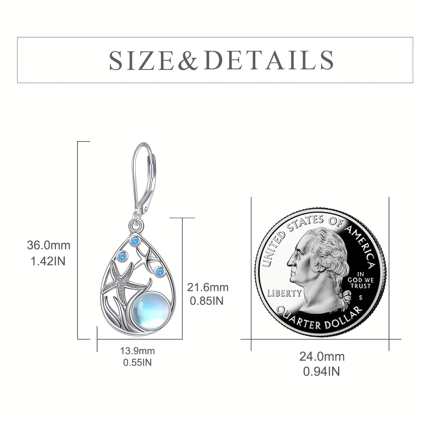925 Sterling Silvery Starfish Moonstone Earrings Pair, Fashionable and Elegant Summer Beach Earrings, Individual Item