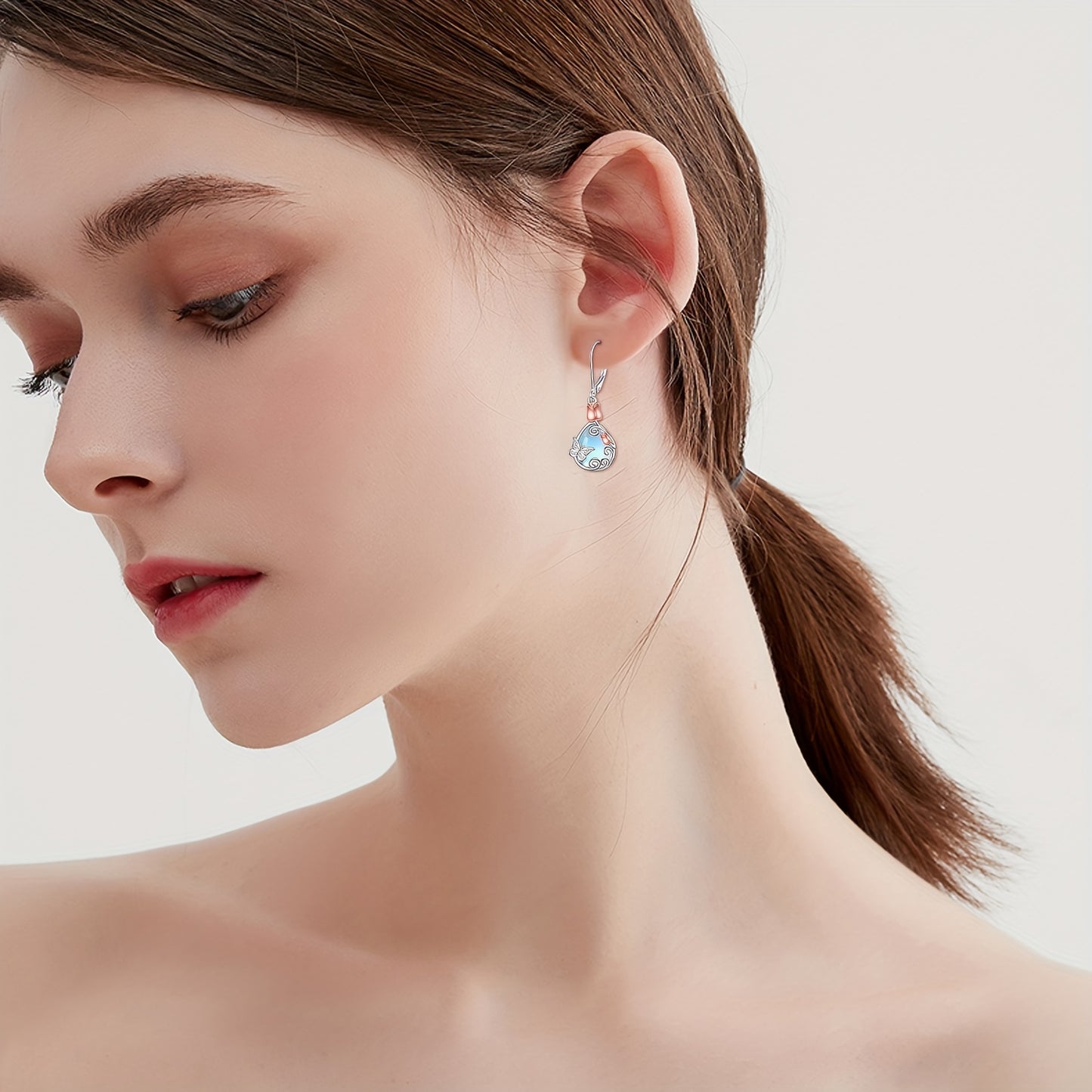 Butterfly Leverback Earrings 925 Sterling Silver Rose Flower Filigree Dangle Earrings Teardrop Moonstone Jewelry Birthday Gifts For Women