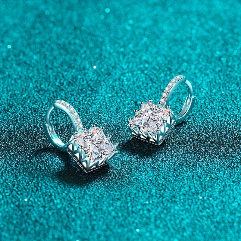 A Pair Of 2 Carat Moissanite Earrings, Hypoallergenic 925 Sterling Silvery Moissanite Earrings, Elegant And Generous 925 Sterling Silvery Women's Earrings, Valentine's Day Gift Christmas Gift Mother's Day Gift