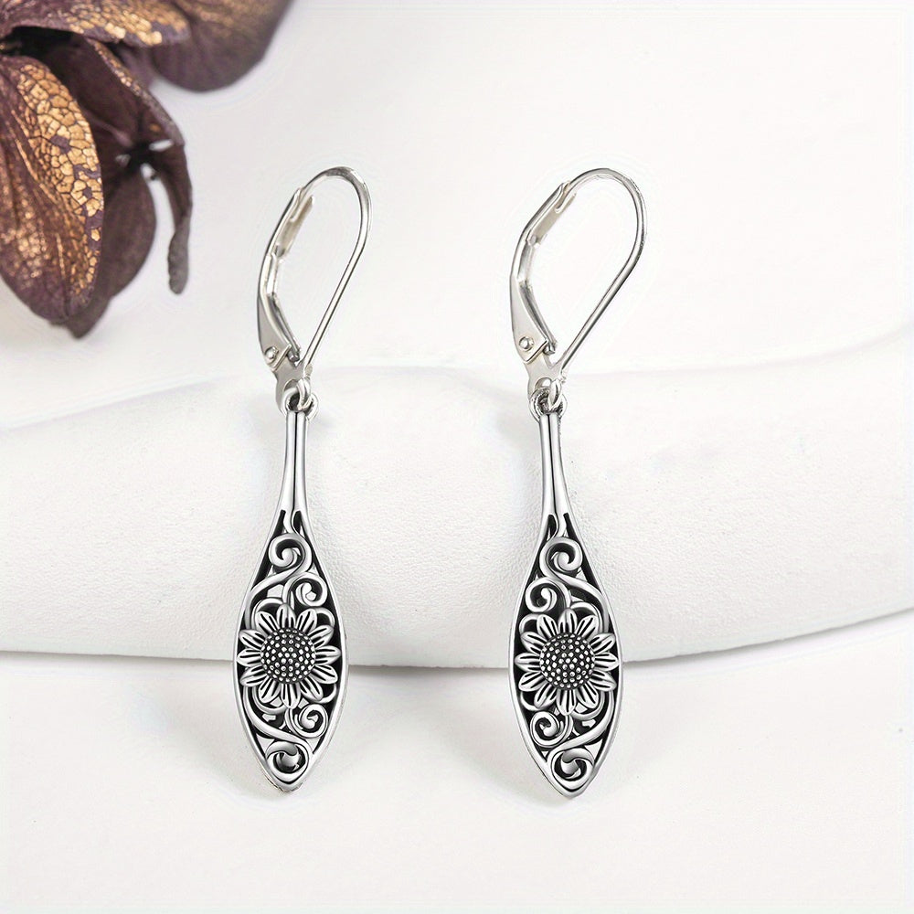 925 Sterling Silver Vintage Sunflower Earrings with French Clasp - Retro Style, Detailed Floral Design, Perfect for Daily Wear or Gifting, Everyday Earrings|Vintage Style Earrings|Plated Finish