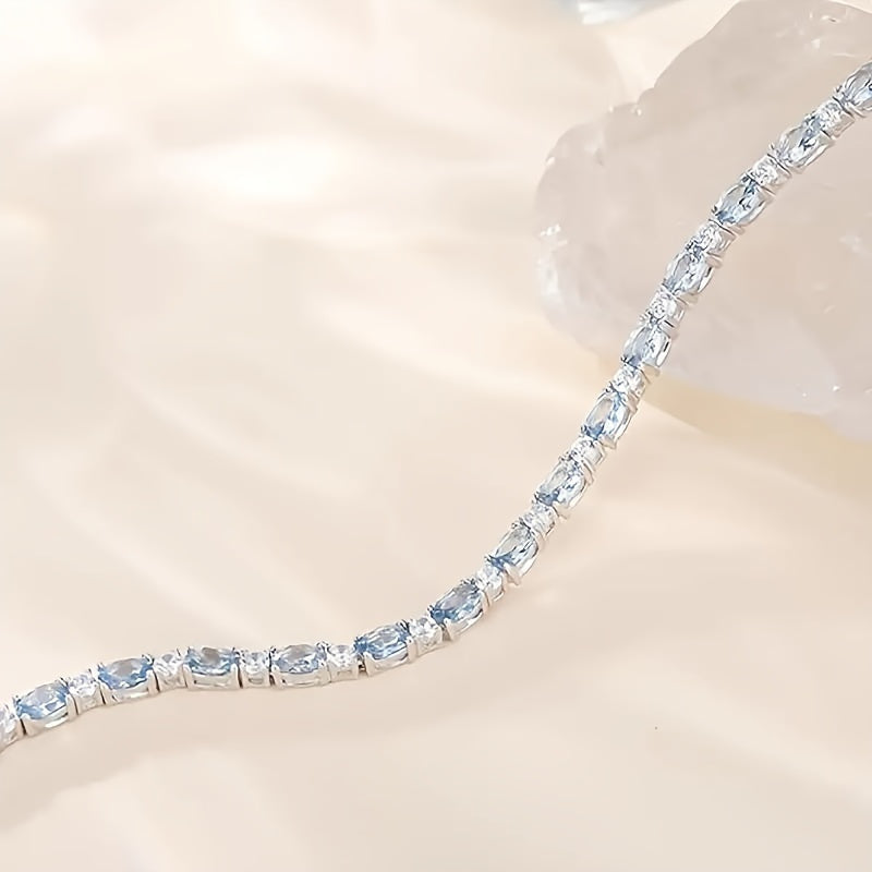 1pc 925 pure Silvery fashionable luxury men and women Silvery sea blue artificial crystal bracelet pure Silvery tennis bracelet charming, Women's Silvery bracelet, unique design, fashionable product, perfect gift for her, a beautiful gift box