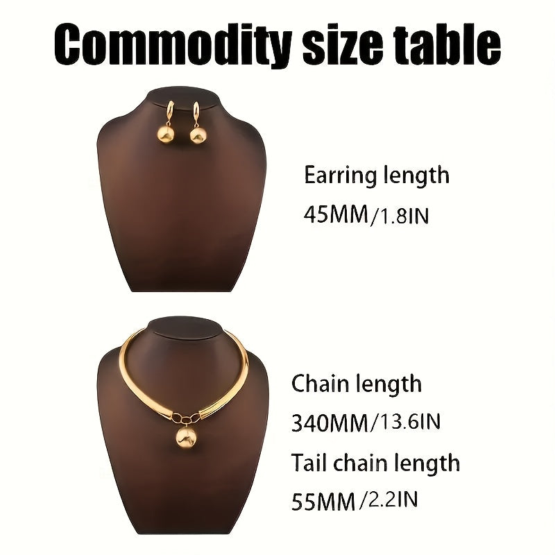 Elegant Boho-Chic 18K Gold-Plated Jewelry Set - Sleek Spherical Design Necklace & Earrings with Lobster Claw Clasp, Ideal for Daily Wear & Parties - Gift Box Included