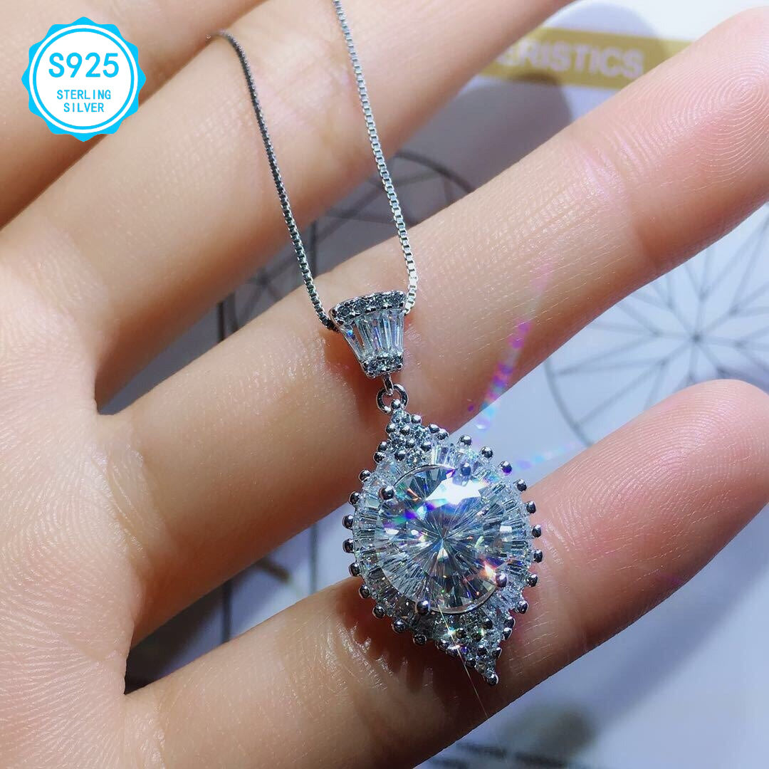 925 Silver 14CT Mosandi Jewelry Set, 5CT Ring, 5CT Pendant Necklace, 4Ct Water Drop Earrings, Mosandi Earrings Pendant Necklace Open Ring Wedding Anniversary Birthday Proposal Gift for Bridesmaids Wife Girlfriend Friends
