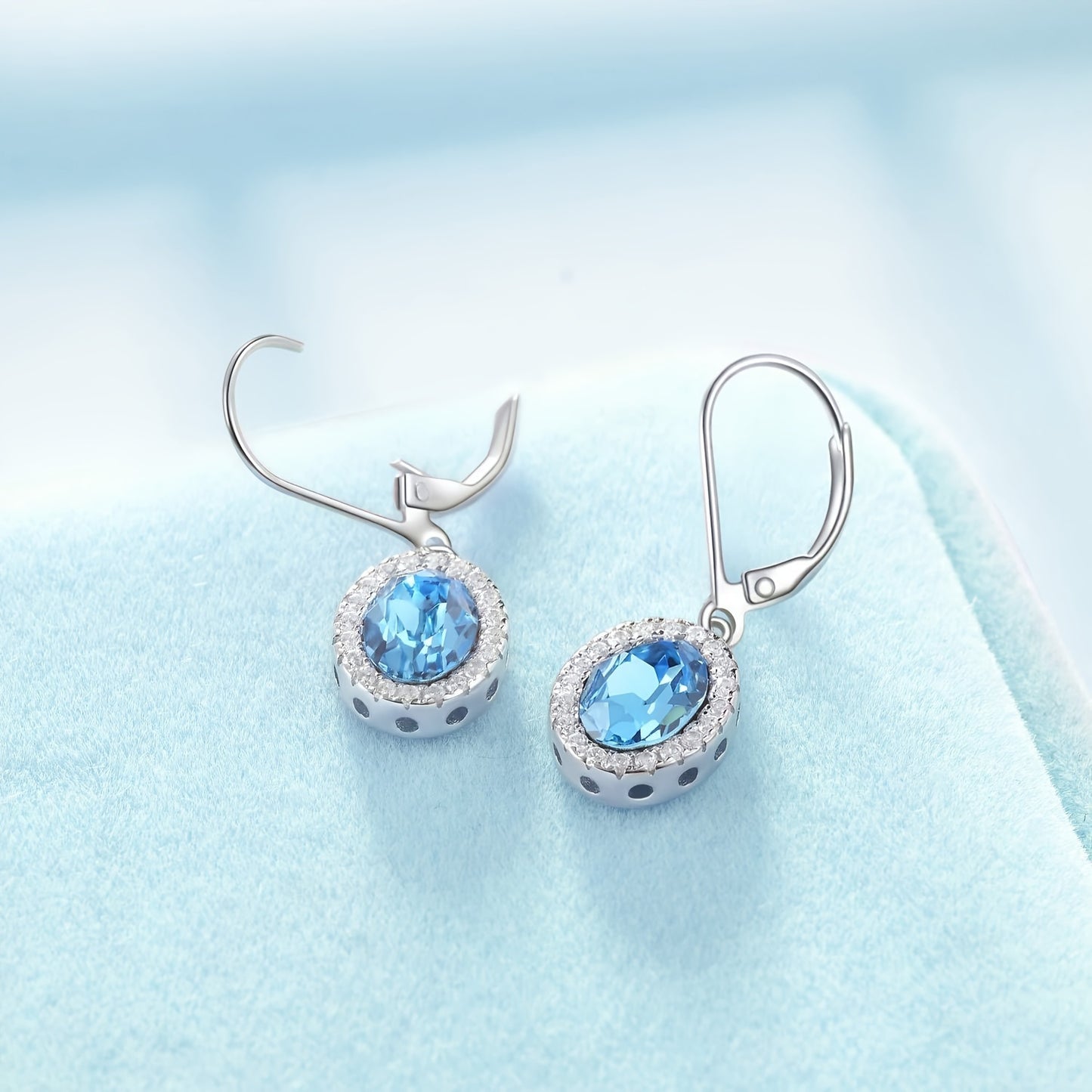 Oval Halo Earrings Leverback Dangle Drop Earrings S925 Silver 5g Inlaid Artificial Crystal Christmas Gifts for Women