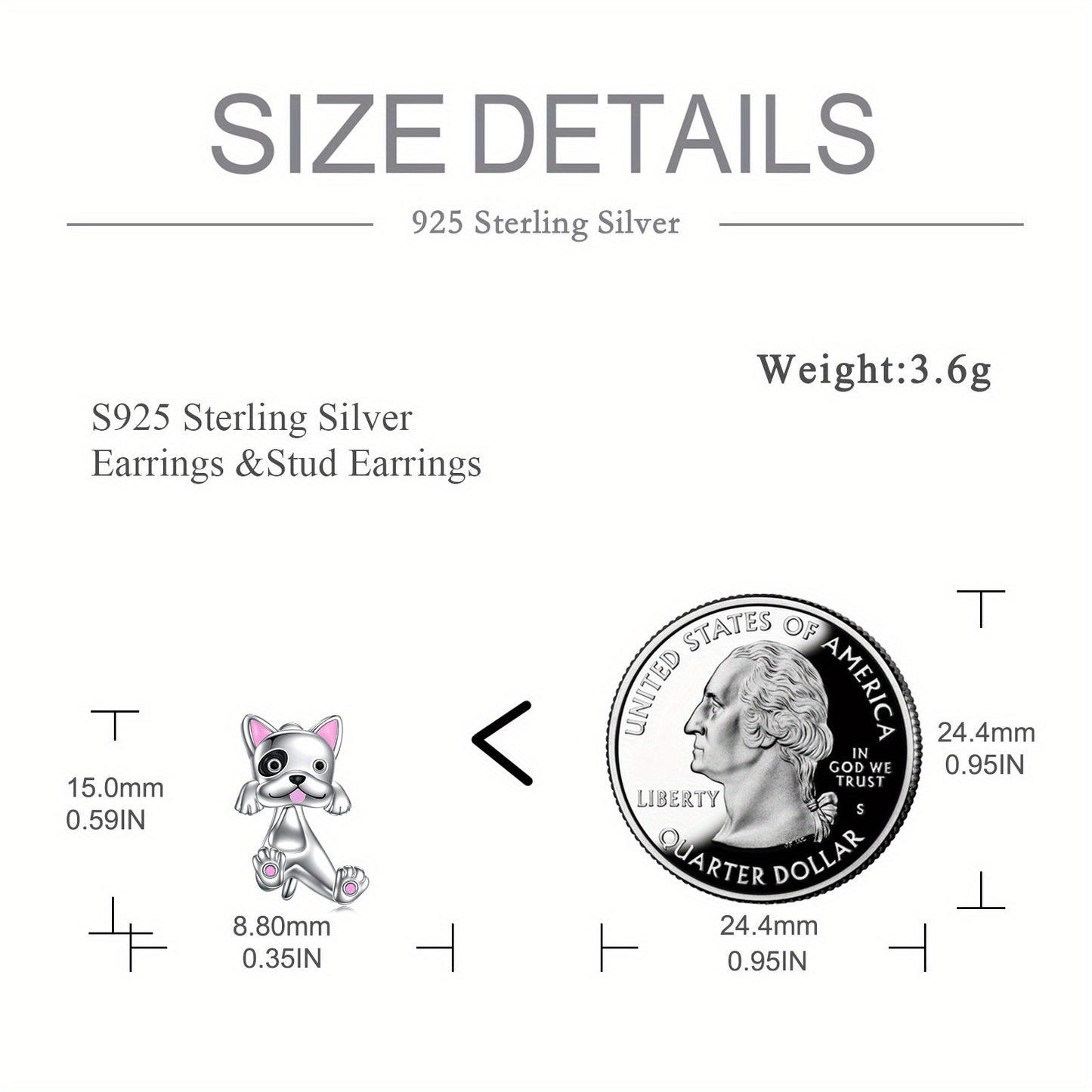 925 Sterling Silvery French Bulldog Dangle Earrings - Dual Layered Design, Synthetic Stone, Platinum Plated, All-Season Versatile Jewelry for Daily Wear & Gifting, Cute Earrings