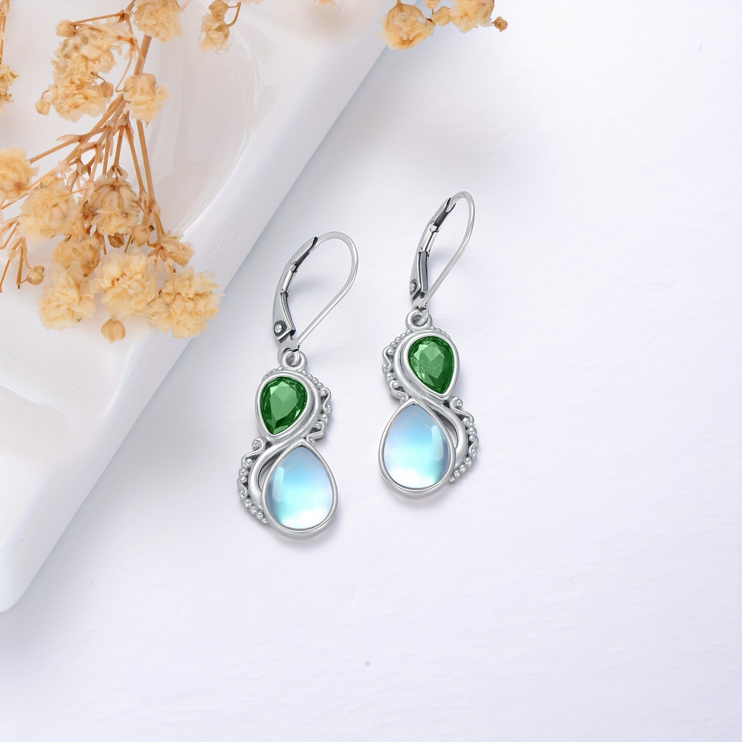Moonstone Earrings 925 Sterling Silver Vintage Dangle Drop Leverback Earrings With 12 Months Birthstone Jewelry Gifts For Women Her