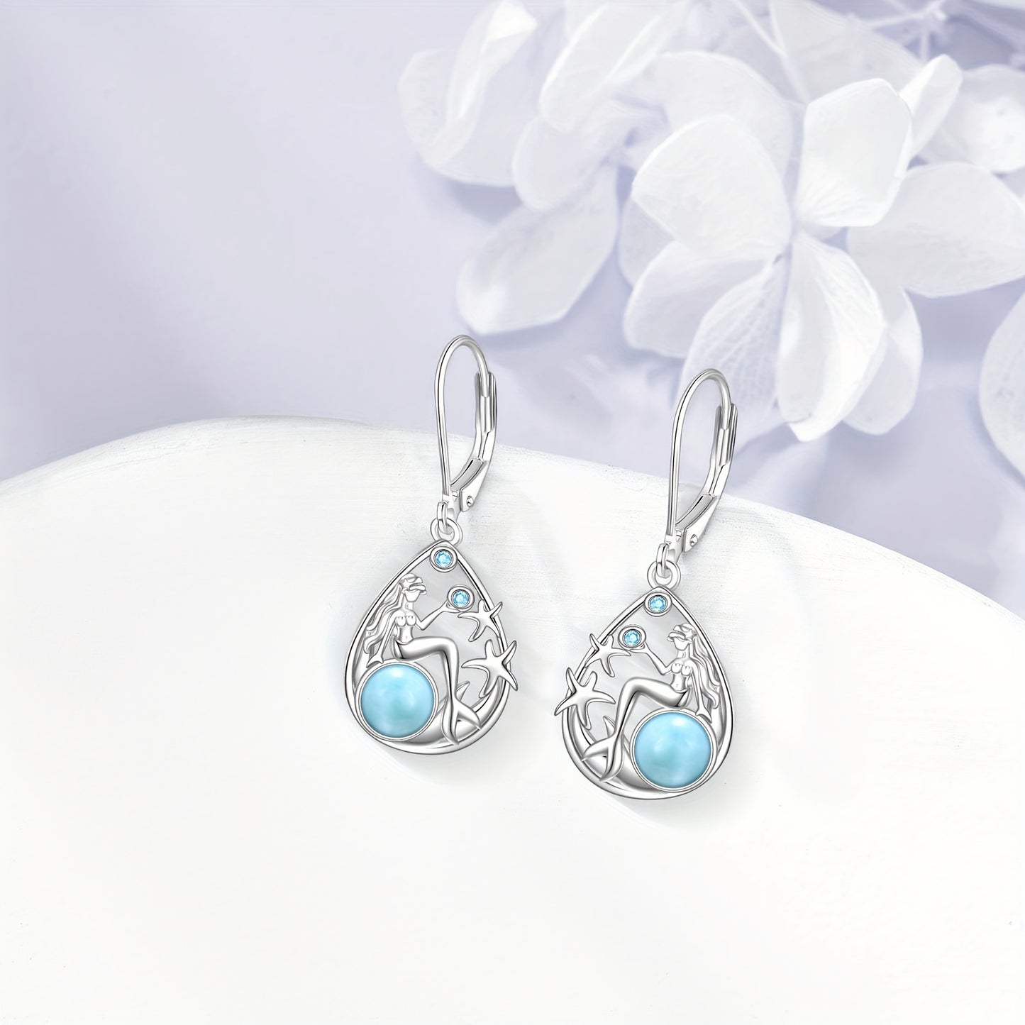 Mermaid Larimar Earrings For Women Sterling Silver Beach Earrings