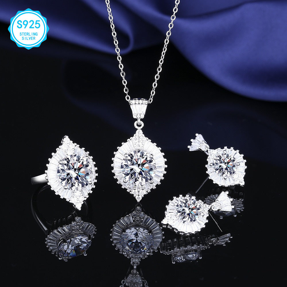925 Silver 14CT Mosandi Jewelry Set, 5CT Ring, 5CT Pendant Necklace, 4Ct Water Drop Earrings, Mosandi Earrings Pendant Necklace Open Ring Wedding Anniversary Birthday Proposal Gift for Bridesmaids Wife Girlfriend Friends
