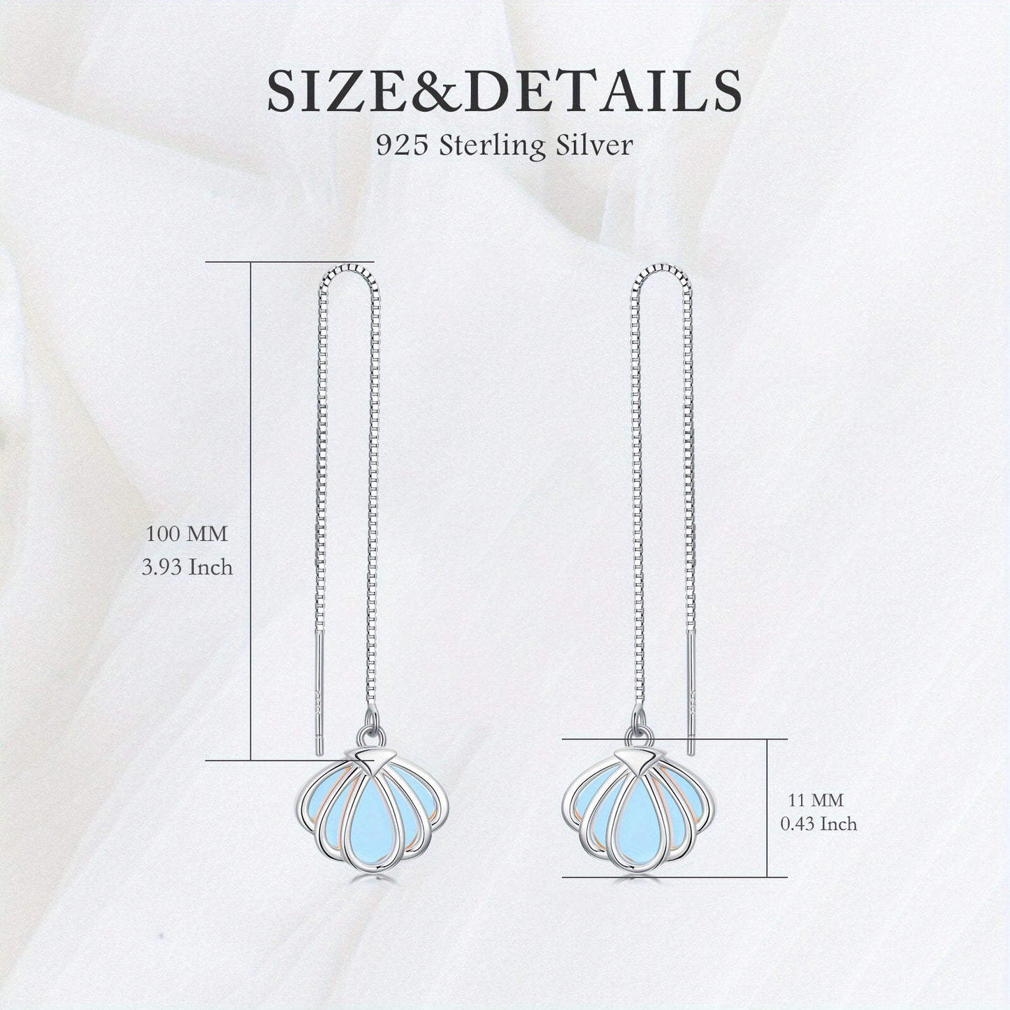 Sea Shell with Moonstone Threader Earrings 925 Sterling Silver Moonstone with Shell Long Chain Earrings for Women Gifts