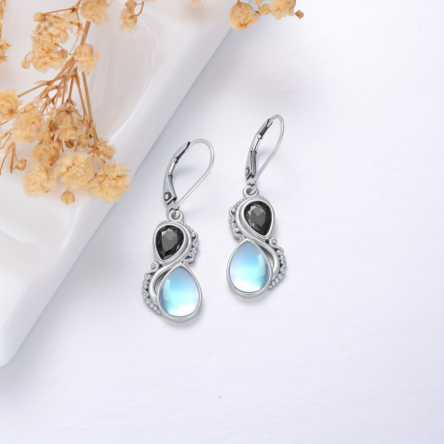 Moonstone Earrings 925 Sterling Silver Vintage Dangle Drop Leverback Earrings With 12 Months Birthstone Jewelry Gifts For Women Her