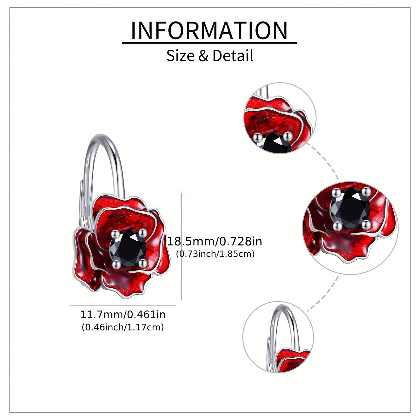 925 Sterling Silver Poppy Earrings Red Flower Earrings Leverback Earrings Poppy Jewelry