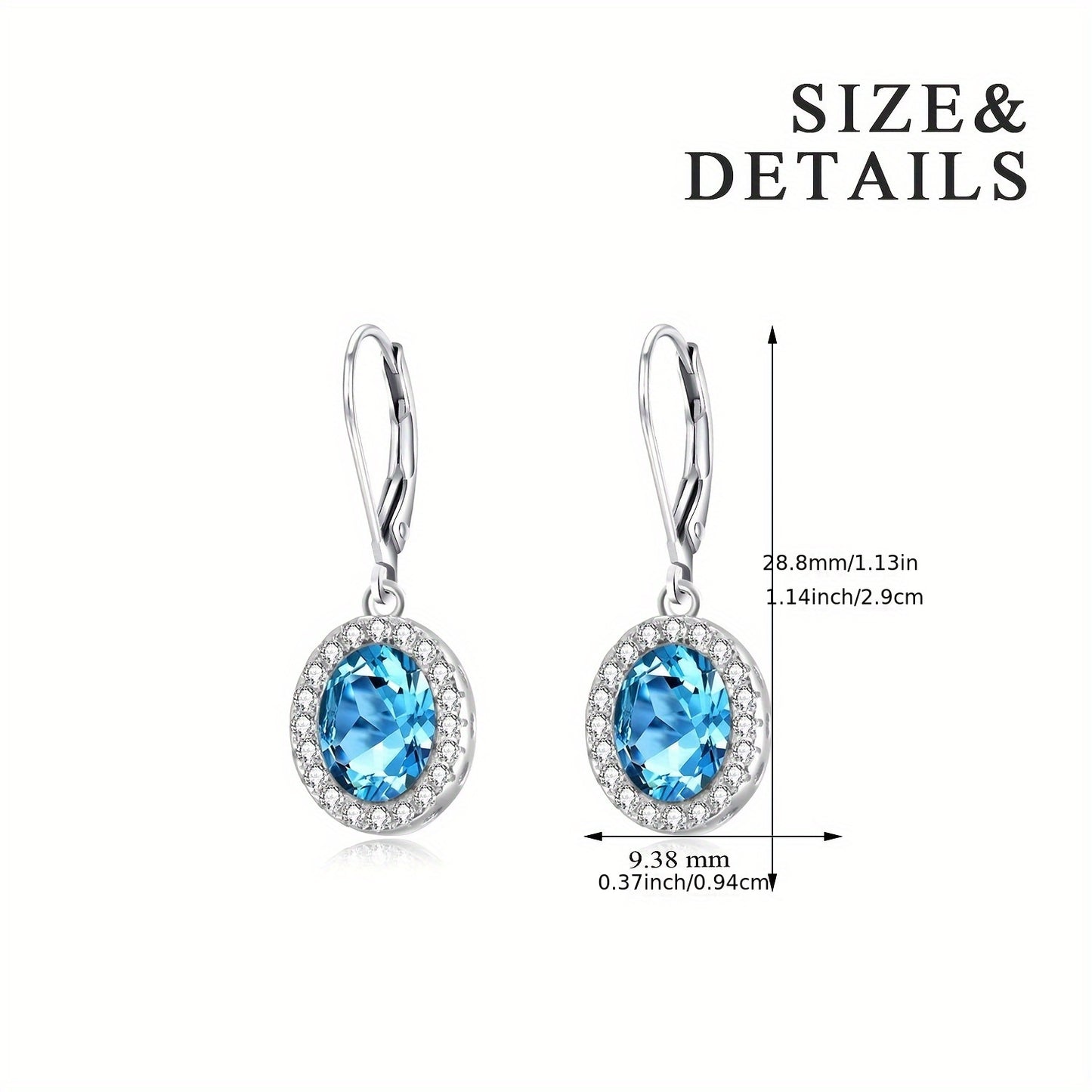Oval Halo Earrings Leverback Dangle Drop Earrings S925 Silver 5g Inlaid Artificial Crystal Christmas Gifts for Women