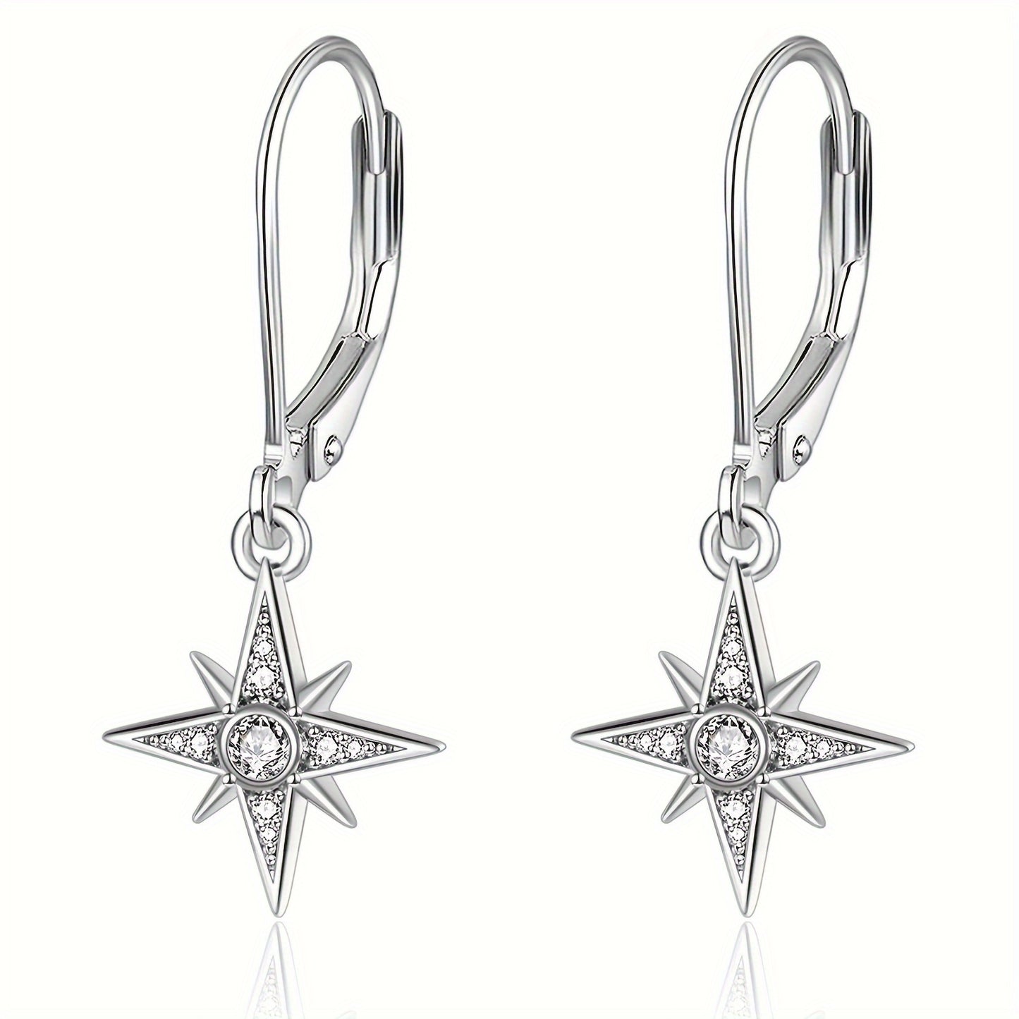 925 Sterling Silver Star Earrings Dangle Leverback Earrings For Women Polaris Earrings Hypoallergenic Star Jewelry