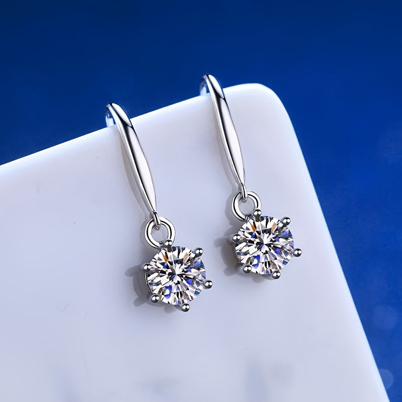 1CT Moissanite Dangle Earrings, D-Color Ideal Cut Lab-Made Moissanite 925 Sterling Silver 6-Prong Earrings, Suitable for Women, Valentine'S Day Gift, Christmas Gift