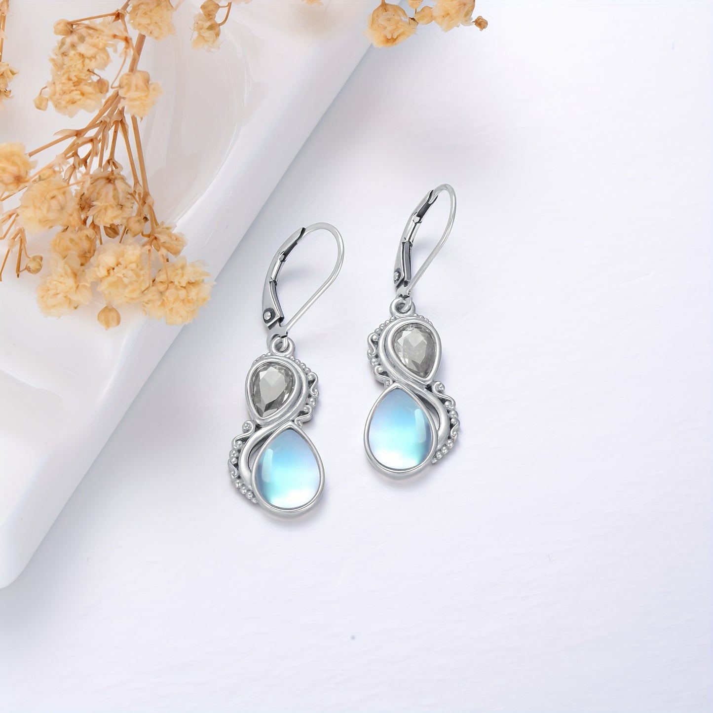 Moonstone Earrings 925 Sterling Silver Vintage Dangle Drop Leverback Earrings With 12 Months Birthstone Jewelry Gifts For Women Her