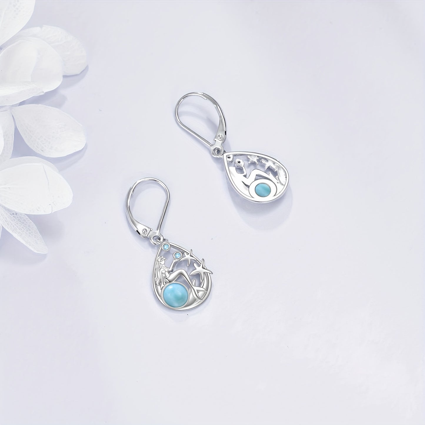 Mermaid Larimar Earrings For Women Sterling Silver Beach Earrings