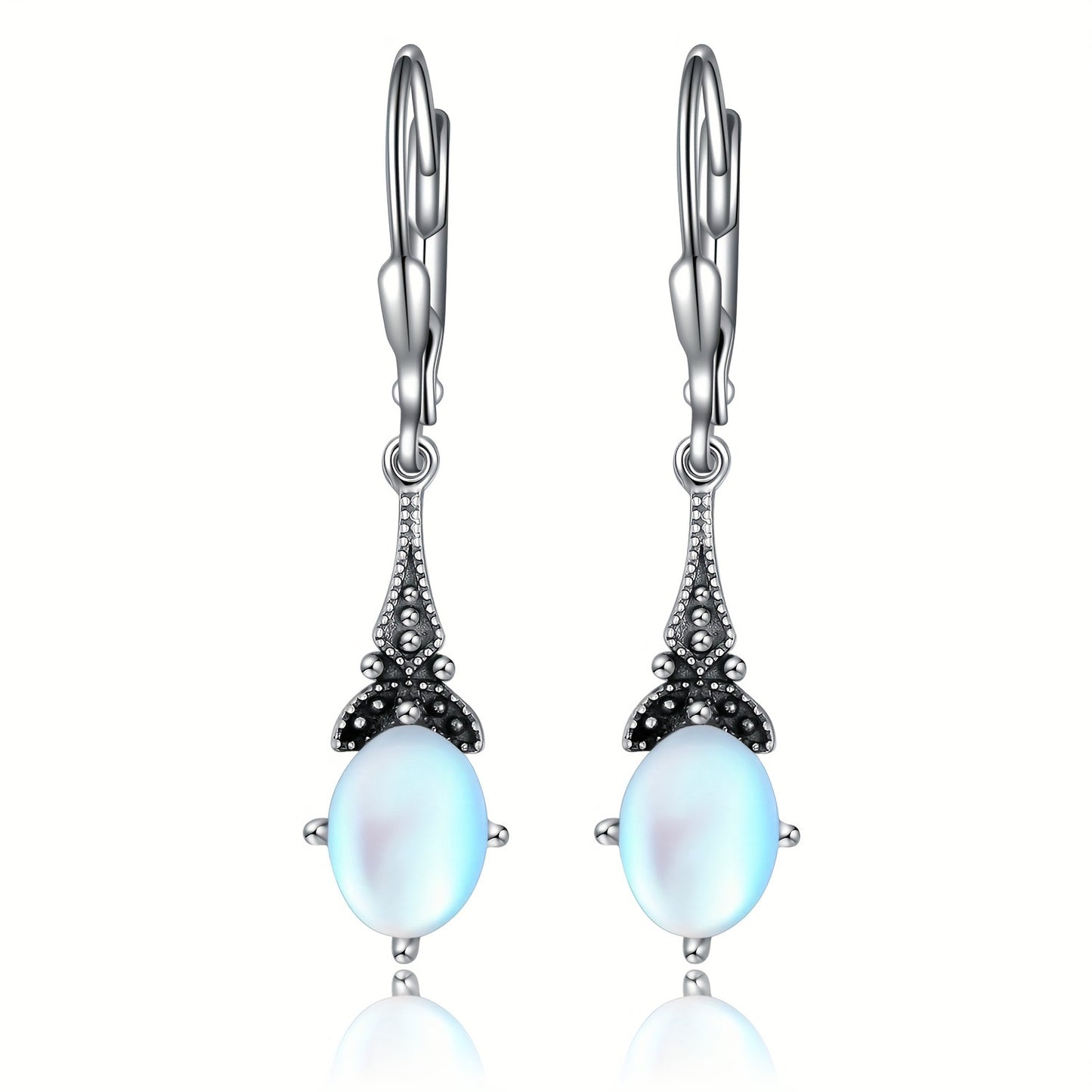 Moonstone Earrings 925 Sterling Silver Vintage Leverback Drop Dangle Earrings with June Birthstone Earrings