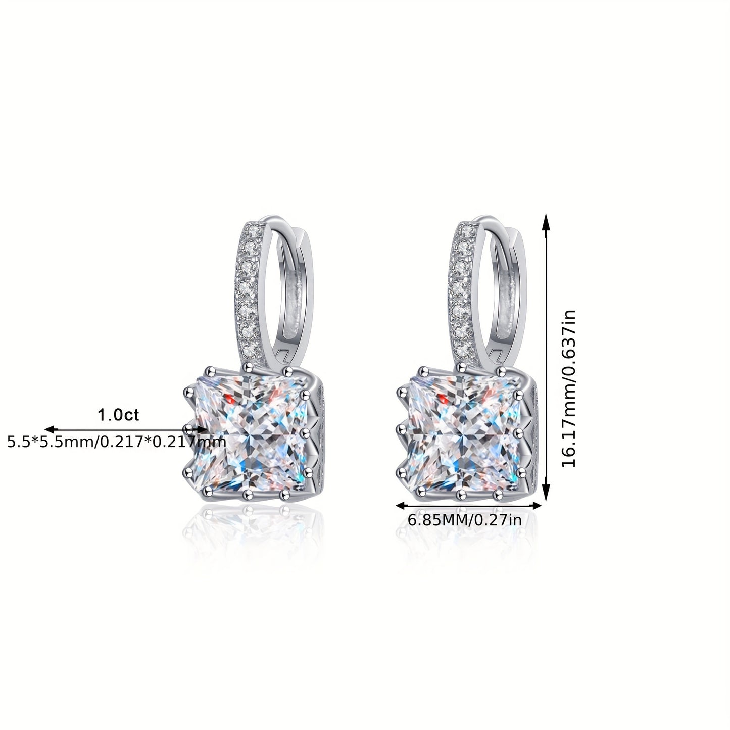 A Pair Of 2 Carat Moissanite Earrings, Hypoallergenic 925 Sterling Silvery Moissanite Earrings, Elegant And Generous 925 Sterling Silvery Women's Earrings, Valentine's Day Gift Christmas Gift Mother's Day Gift