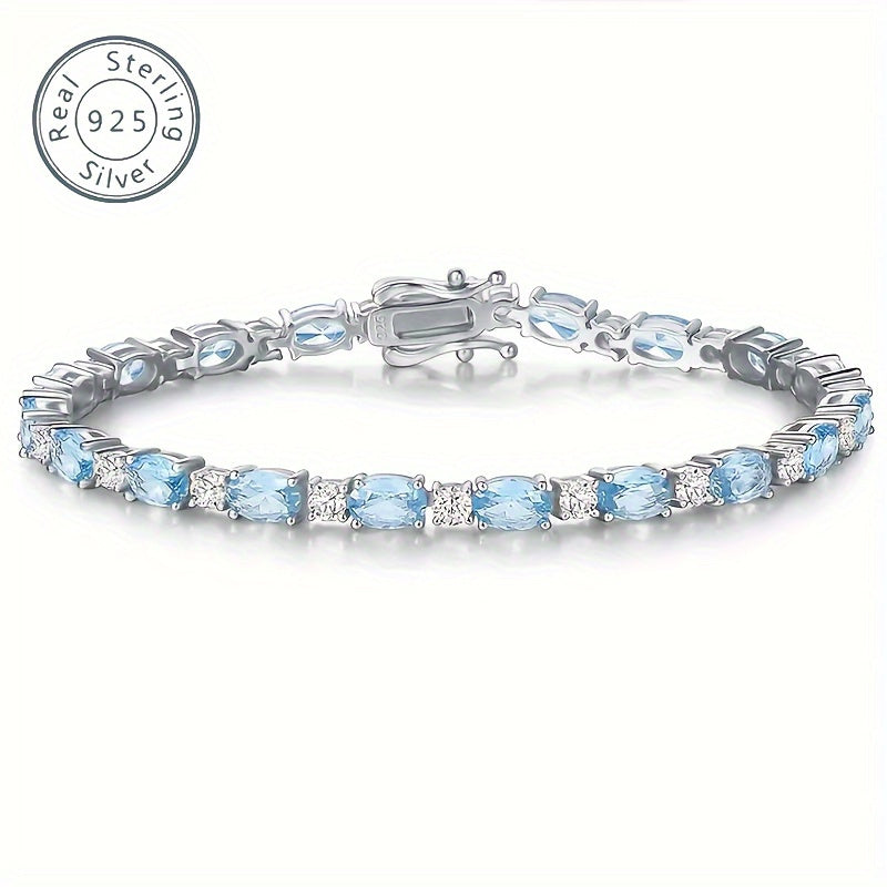 1pc 925 pure Silvery fashionable luxury men and women Silvery sea blue artificial crystal bracelet pure Silvery tennis bracelet charming, Women's Silvery bracelet, unique design, fashionable product, perfect gift for her, a beautiful gift box
