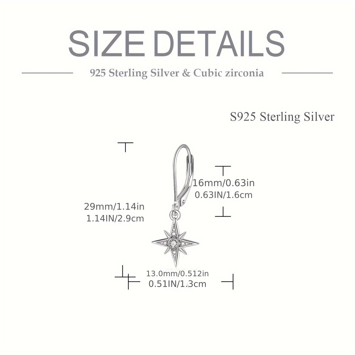 925 Sterling Silver Star Earrings Dangle Leverback Earrings For Women Polaris Earrings Hypoallergenic Star Jewelry