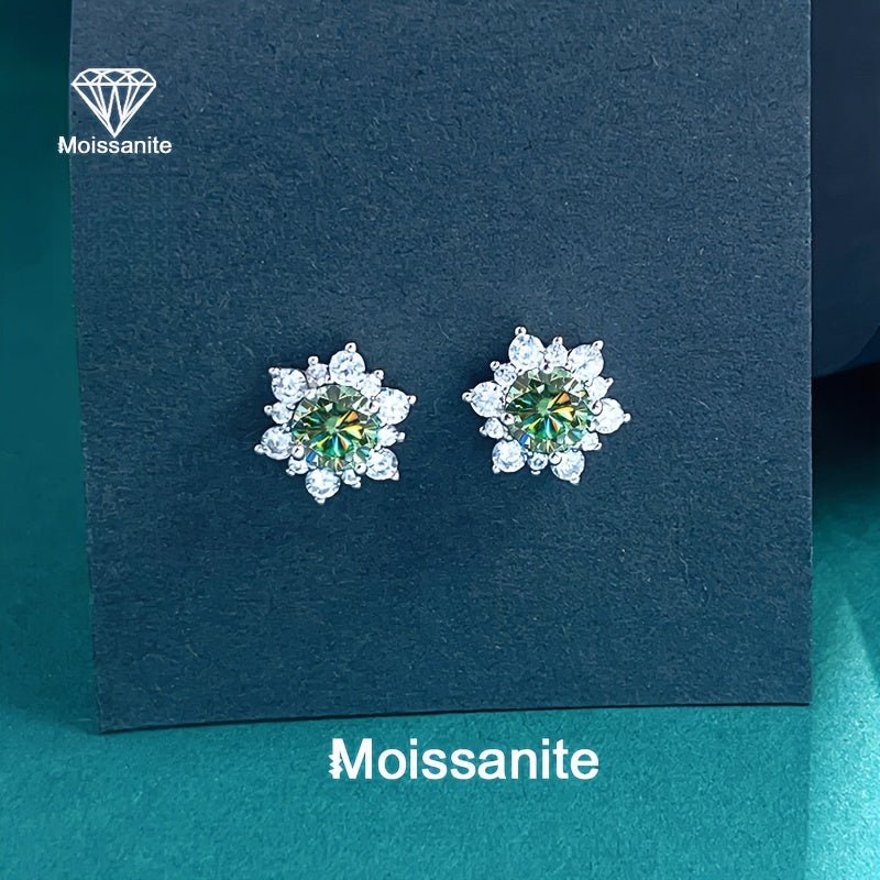 1-Carat Blue Green Moissanite Snowflake Earrings for Women, Valentine'S Day, Christmas, Halloween, New Year Gift, Daily Vacation Party Wedding Bride Light Luxury Versatile Women'S Earrings Jewelry Weight: 1, 68g/0, 059oz