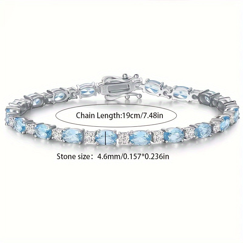 1pc 925 pure Silvery fashionable luxury men and women Silvery sea blue artificial crystal bracelet pure Silvery tennis bracelet charming, Women's Silvery bracelet, unique design, fashionable product, perfect gift for her, a beautiful gift box