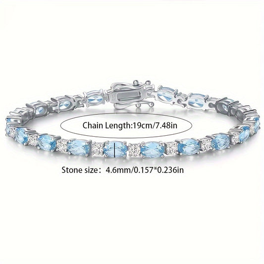 1pc 925 pure Silvery fashionable luxury men and women Silvery sea blue artificial crystal bracelet pure Silvery tennis bracelet charming, Women's Silvery bracelet, unique design, fashionable product, perfect gift for her, a beautiful gift box