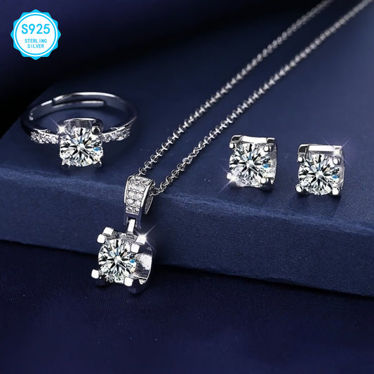 925 Sterling Silver Moissanite Jewelry Set, Easter Gifts for Women, Luxury Necklace Earrings Ring Set, Hypoallergenic Nickel Free, Party Wedding Jewelry | Elegant Gifts for Mom Wife Her