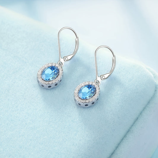 Oval Halo Earrings Leverback Dangle Drop Earrings S925 Silver 5g Inlaid Artificial Crystal Christmas Gifts for Women