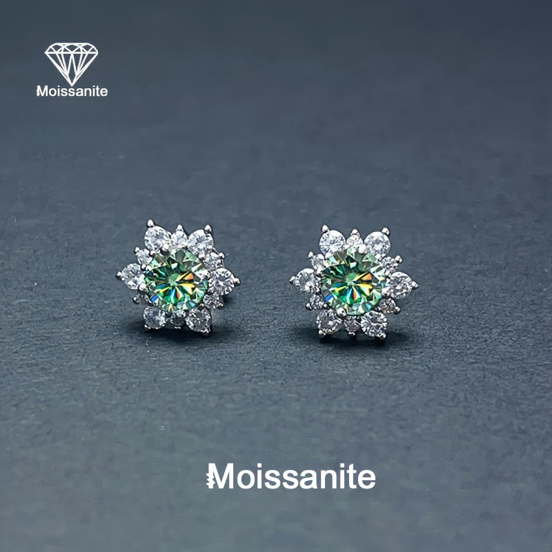 1-Carat Blue Green Moissanite Snowflake Earrings for Women, Valentine'S Day, Christmas, Halloween, New Year Gift, Daily Vacation Party Wedding Bride Light Luxury Versatile Women'S Earrings Jewelry Weight: 1, 68g/0, 059oz
