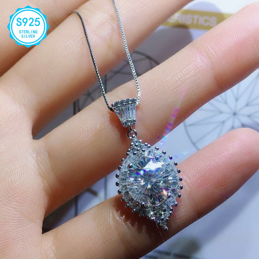 925 Silver 14CT Mosandi Jewelry Set, 5CT Ring, 5CT Pendant Necklace, 4Ct Water Drop Earrings, Mosandi Earrings Pendant Necklace Open Ring Wedding Anniversary Birthday Proposal Gift for Bridesmaids Wife Girlfriend Friends