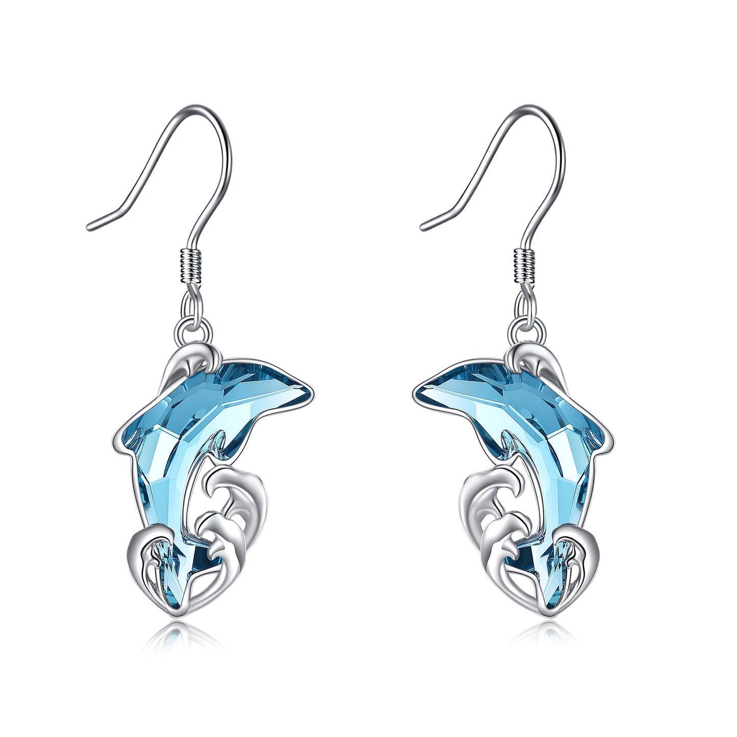 925 Pure Silvery Artificial Crystal Dolphin Pendant Earrings