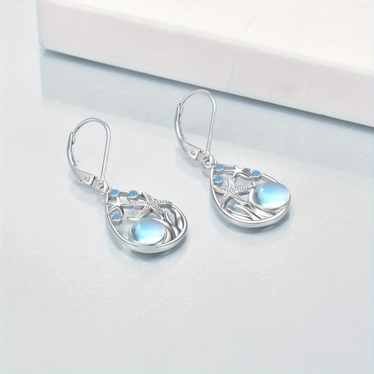 925 Sterling Silvery Starfish Moonstone Earrings Pair, Fashionable and Elegant Summer Beach Earrings, Individual Item