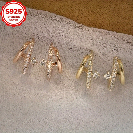 925 Sterling Silver Luxurious And Elegant Double Claw Synthetic Zirconia Earrings Are The Best Choice for Birthday Gifts, Commemorative Gifts, And Gift Giving