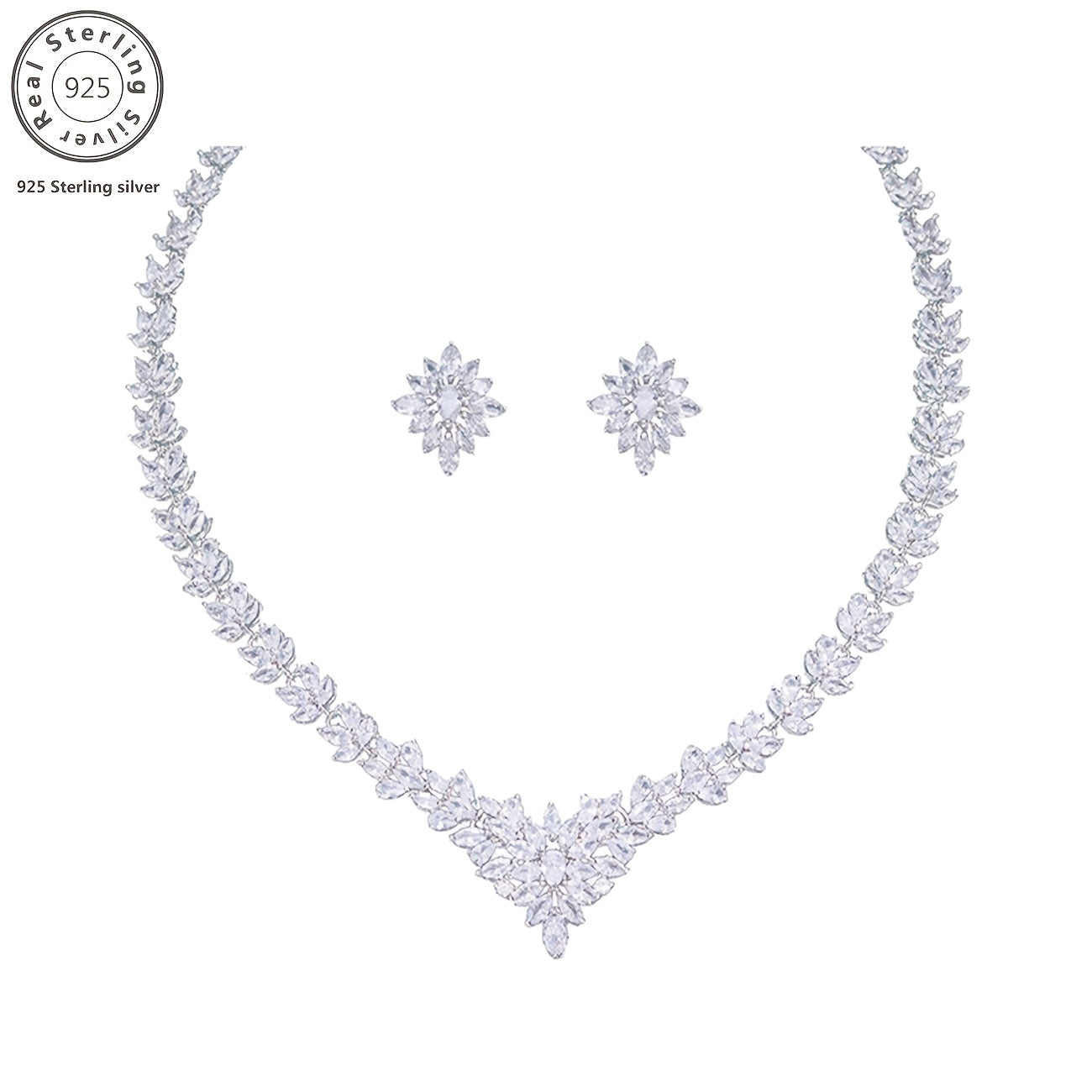 925 Silver, Flower Zirconia Jewelry Set Including Necklace And Earrings, Fashionable And Luxurious, Suitable for Weddings And Banquets, Gifts for Mothers, Wives, Female Friends, with Exquisite Gift Box