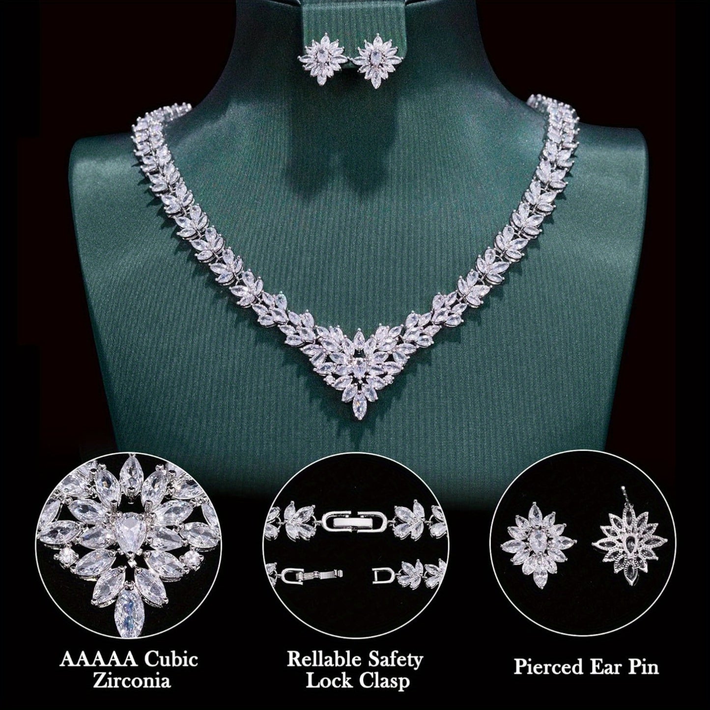 925 Silver, Flower Zirconia Jewelry Set Including Necklace And Earrings, Fashionable And Luxurious, Suitable for Weddings And Banquets, Gifts for Mothers, Wives, Female Friends, with Exquisite Gift Box