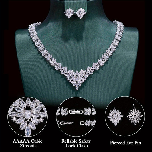 925 Silver, Flower Zirconia Jewelry Set Including Necklace And Earrings, Fashionable And Luxurious, Suitable for Weddings And Banquets, Gifts for Mothers, Wives, Female Friends, with Exquisite Gift Box