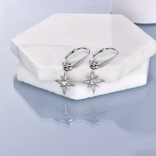925 Sterling Silver Star Earrings Dangle Leverback Earrings For Women Polaris Earrings Hypoallergenic Star Jewelry
