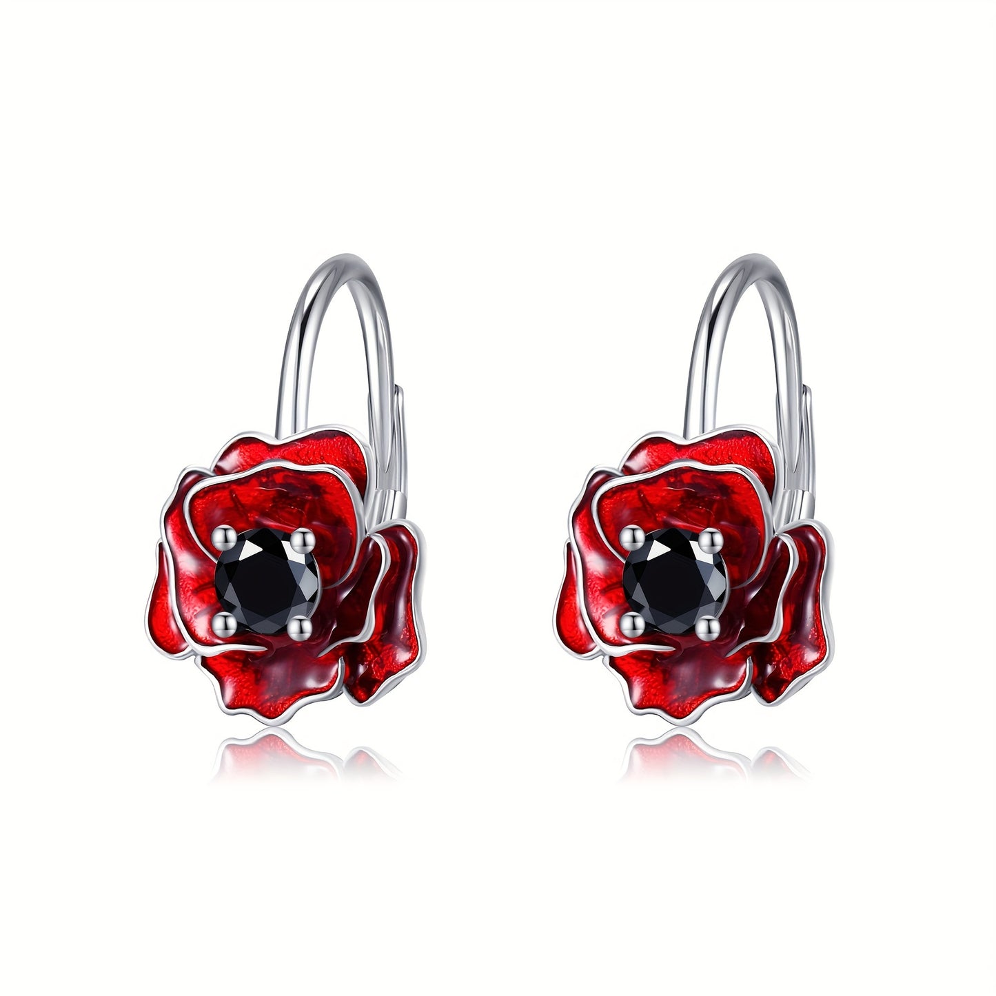 925 Sterling Silver Poppy Earrings Red Flower Earrings Leverback Earrings Poppy Jewelry