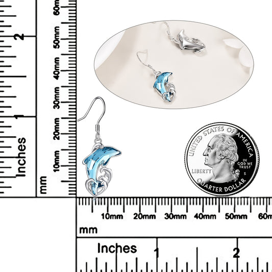 925 Pure Silvery Artificial Crystal Dolphin Pendant Earrings