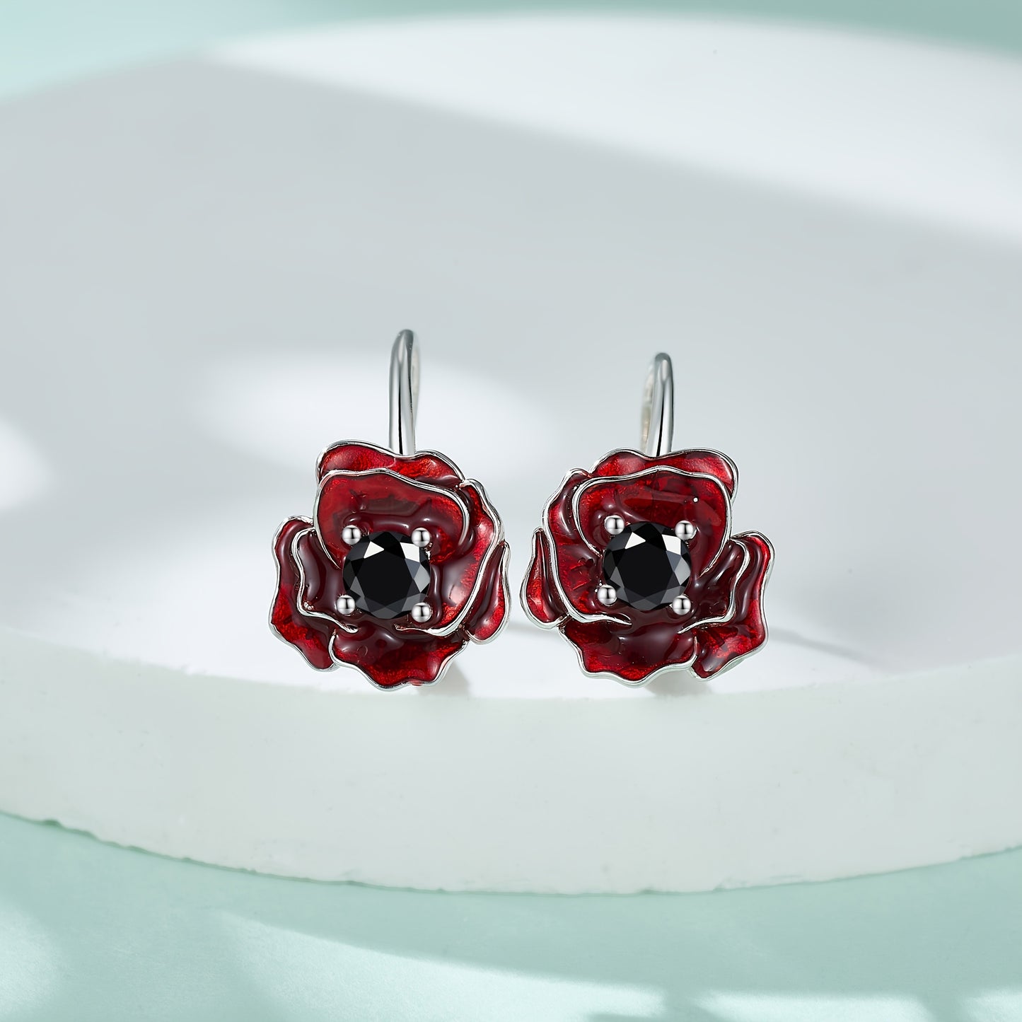 925 Sterling Silver Poppy Earrings Red Flower Earrings Leverback Earrings Poppy Jewelry