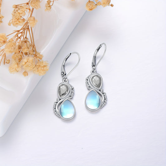 Moonstone Earrings 925 Sterling Silver Vintage Dangle Drop Leverback Earrings With 12 Months Birthstone Jewelry Gifts For Women Her