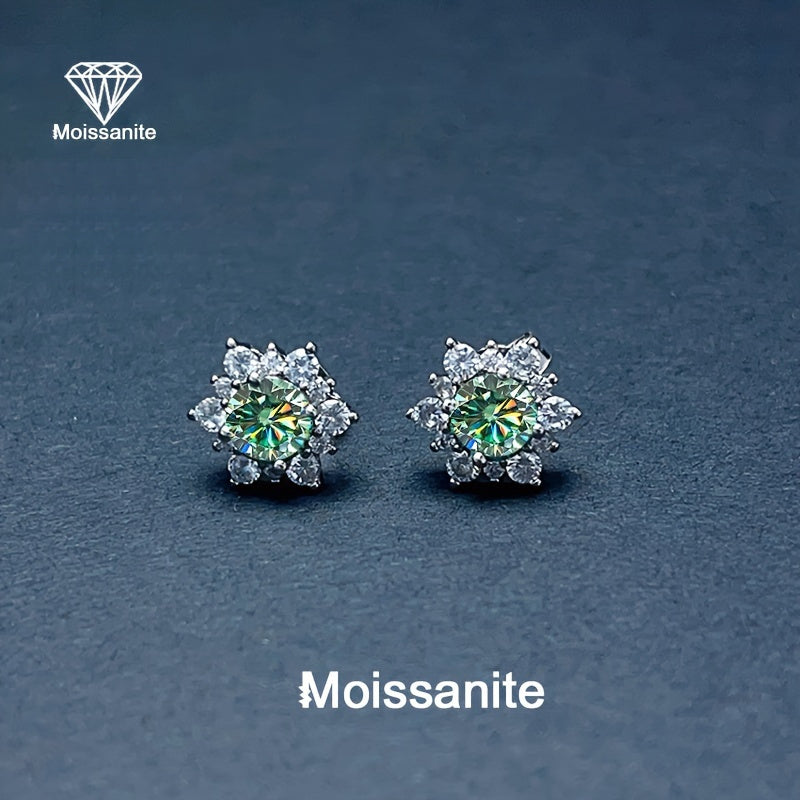 1-Carat Blue Green Moissanite Snowflake Earrings for Women, Valentine'S Day, Christmas, Halloween, New Year Gift, Daily Vacation Party Wedding Bride Light Luxury Versatile Women'S Earrings Jewelry Weight: 1, 68g/0, 059oz