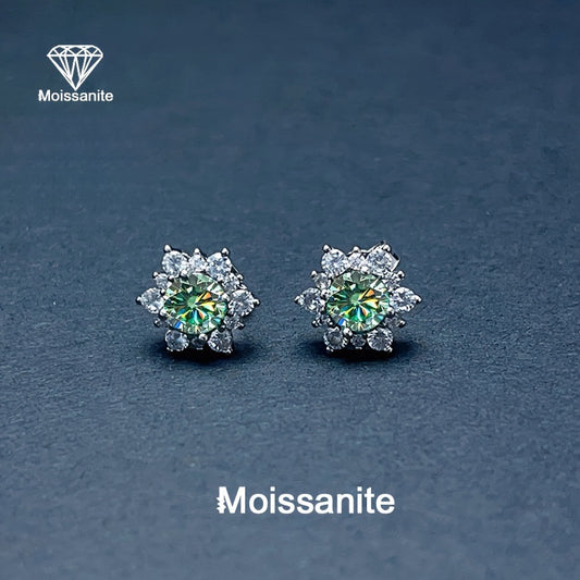 1-Carat Blue Green Moissanite Snowflake Earrings for Women, Valentine'S Day, Christmas, Halloween, New Year Gift, Daily Vacation Party Wedding Bride Light Luxury Versatile Women'S Earrings Jewelry Weight: 1, 68g/0, 059oz