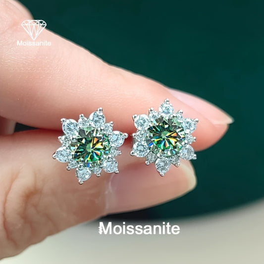 1-Carat Blue Green Moissanite Snowflake Earrings for Women, Valentine'S Day, Christmas, Halloween, New Year Gift, Daily Vacation Party Wedding Bride Light Luxury Versatile Women'S Earrings Jewelry Weight: 1, 68g/0, 059oz