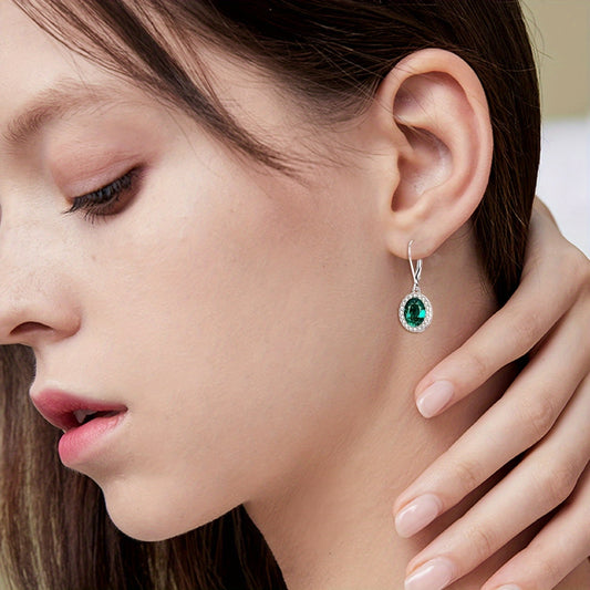 Oval Halo Earrings Leverback Dangle Drop Earrings S925 Silver 5g Inlaid Artificial Crystal Christmas Gifts for Women